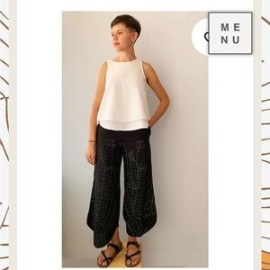 Black gaucho style pants with cactus screen print